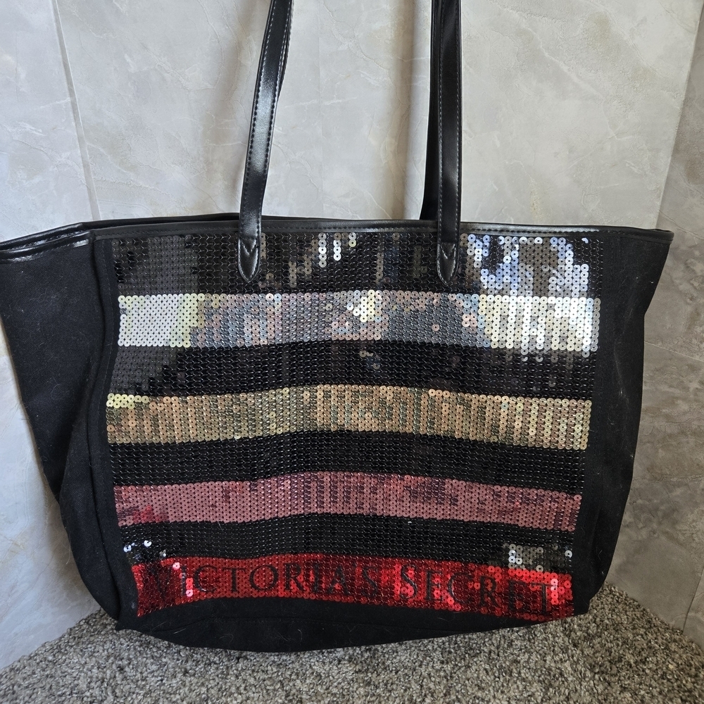 Vintage Victoria's Secret Black and Red Sequin Tote Bag